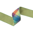 2 1/2" Wired Ribbon | Fall Plaid Bias Cut w/ Moss Backing | 10 Yard Roll