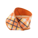 2 1/2" Wired Ribbon | Halloween Plaid Bias Cut w/ Orange Backing | 10 Yard Roll