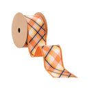 2 1/2" Wired Ribbon | Halloween Plaid Bias Cut w/ Orange Backing | 10 Yard Roll