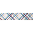 2 1/2" Wired Ribbon | Green/Brown/Blue Plaid Bias Cut w/ Brown Backing | 10 Yard Roll