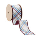 2 1/2" Wired Ribbon | Green/Brown/Blue Plaid Bias Cut w/ Brown Backing | 10 Yard Roll