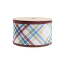 2 1/2" Wired Ribbon | Green/Brown/Blue Plaid Bias Cut w/ Brown Backing | 10 Yard Roll