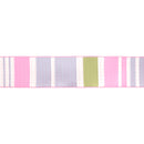 4" Wired Dupioni Ribbon | Green/Pink/Purple Large Horizontal Stripe with Pink Gingham Backing | 10 Yard Roll