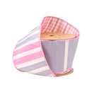 4" Wired Dupioni Ribbon | Green/Pink/Purple Large Horizontal Stripe with Pink Gingham Backing | 10 Yard Roll