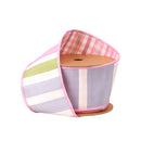2 1/2" Wired Dupioni Ribbon | Green/Pink/Purple Large Horizontal Stripe with Pink Gingham Backing | 10 Yard Roll