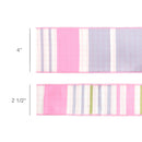 2 1/2" Wired Dupioni Ribbon | Green/Pink/Purple Large Horizontal Stripe with Pink Gingham Backing | 10 Yard Roll