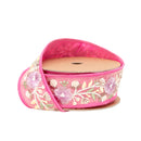 1 1/2" Wired Dupioni Ribbon | Pink Flower Trim | 5 Yard Roll
