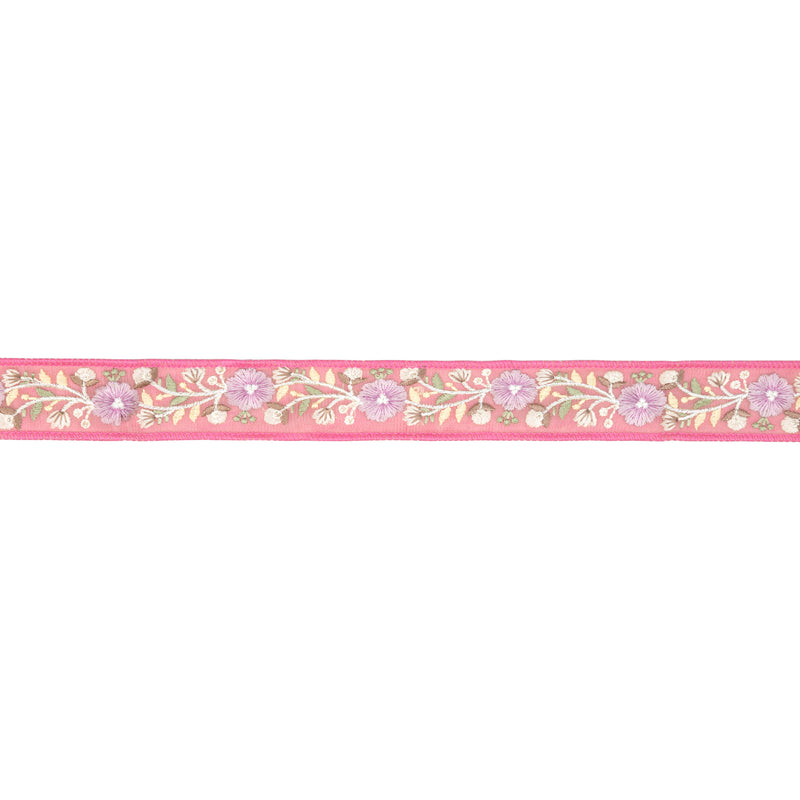 1 1/2" Wired Dupioni Ribbon | Pink Flower Trim | 5 Yard Roll