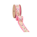1 1/2" Wired Dupioni Ribbon | Pink Flower Trim | 5 Yard Roll