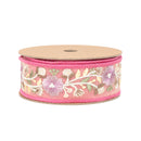 1 1/2" Wired Dupioni Ribbon | Pink Flower Trim | 5 Yard Roll