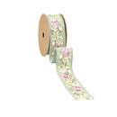 1 1/2" Wired Dupioni Ribbon | Green Flower Trim | 5 Yard Roll