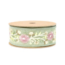 1 1/2" Wired Dupioni Ribbon | Green Flower Trim | 5 Yard Roll
