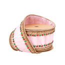 2 1/2" Wired Velvet Ribbon | Pink Double-Sided Beaded Trim w Metallic Dupioni Fused Backing | 10 Yard Roll