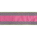 4" Wired Velvet Ribbon | Hot Pink with Checkerboard Pattern w/ Green Dupioni Backing | 10 Yard Roll