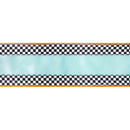 4" Wired Velvet Ribbon | Blue with Checkerboard Pattern w/ Orange Backing | 10 Yard Roll