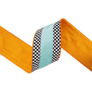 4" Wired Velvet Ribbon | Blue with Checkerboard Pattern w/ Orange Backing | 10 Yard Roll