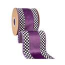 4" Wired Velvet Ribbon | Purple with Checkerboard Pattern w/ Purple Backing | 10 Yard Roll