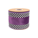 4" Wired Velvet Ribbon | Purple with Checkerboard Pattern w/ Purple Backing | 10 Yard Roll