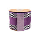 4" Wired Velvet Ribbon | Purple with Checkerboard Pattern w/ Purple Backing | 10 Yard Roll