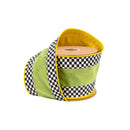 4" Wired Velvet Ribbon | Green with Checkerboard Pattern w/ Yellow Backing | 10 Yard Roll