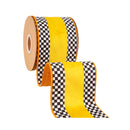 4" Wired Velvet Ribbon | Orange with Checkerboard Pattern w/ Red Backing | 10 Yard Roll
