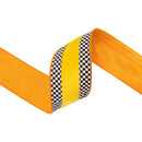 4" Wired Velvet Ribbon | Orange with Checkerboard Pattern w/ Red Backing | 10 Yard Roll