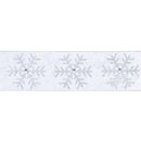 4" Wired Velvet | Glitter Snowflake with Jewel on White | 10 Yard Roll