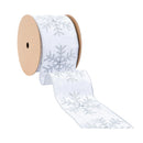 4" Wired Velvet | Glitter Snowflake with Jewel on White | 10 Yard Roll