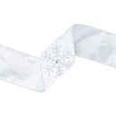 4" Wired Velvet | Glitter Snowflake with Jewel on White | 10 Yard Roll