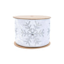 4" Wired Velvet | Glitter Snowflake with Jewel on White | 10 Yard Roll