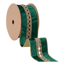 2 1/2" Wired Velvet | Criss-Cross Jeweled with Green Velvet Backing | 10 Yard Roll
