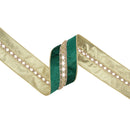 2 1/2" Wired Velvet | Criss-Cross Jeweled with Green Velvet Backing | 10 Yard Roll