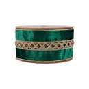 2 1/2" Wired Velvet | Criss-Cross Jeweled with Green Velvet Backing | 10 Yard Roll