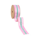 1 1/2" Wired Velvet Ribbon w/ Trim | Pink w/ Blue Trim | 10 Yard Roll