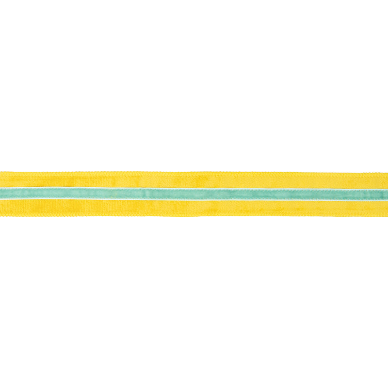 1 1/2" Wired Velvet Ribbon w/ Trim | Yellow w/ Blue Trim | 10 Yard Roll