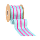 4" Wired Velvet Ribbon w/ Trim | Blue w/ Pink Trim | 10 Yard Roll