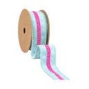 1 1/2" Wired Velvet Ribbon w/ Trim | Blue w/ Pink Trim | 10 Yard Roll