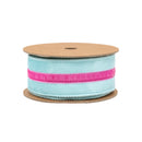 1 1/2" Wired Velvet Ribbon w/ Trim | Blue w/ Pink Trim | 10 Yard Roll