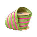 4" Wired Velvet Ribbon w/ Trim | Green w/ Pink Trim | 10 Yard Roll