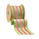 4" Wired Velvet Ribbon w/ Trim | Green w/ Pink Trim | 10 Yard Roll
