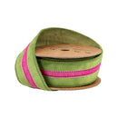 1 1/2" Wired Velvet Ribbon w/ Trim | Green w/ Pink Trim | 10 Yard Roll