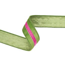 1 1/2" Wired Velvet Ribbon w/ Trim | Green w/ Pink Trim | 10 Yard Roll