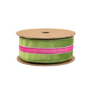 1 1/2" Wired Velvet Ribbon w/ Trim | Green w/ Pink Trim | 10 Yard Roll