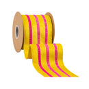 4" Wired Velvet Ribbon w/ Trim | Yellow w/ Pink Trim | 10 Yard Roll