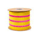 4" Wired Velvet Ribbon w/ Trim | Yellow w/ Pink Trim | 10 Yard Roll