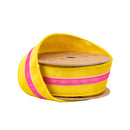 1 1/2" Wired Velvet Ribbon w/ Trim | Yellow w/ Pink Trim | 10 Yard Roll