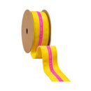 1 1/2" Wired Velvet Ribbon w/ Trim | Yellow w/ Pink Trim | 10 Yard Roll