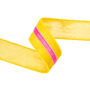 1 1/2" Wired Velvet Ribbon w/ Trim | Yellow w/ Pink Trim | 10 Yard Roll