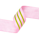 4" Wired Velvet Ribbon w/ Trim | Pink w/ Green Trim | 10 Yard Roll