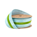 1 1/2" Wired Velvet Ribbon w/ Trim | Blue w/ Green Trim | 10 Yard Roll